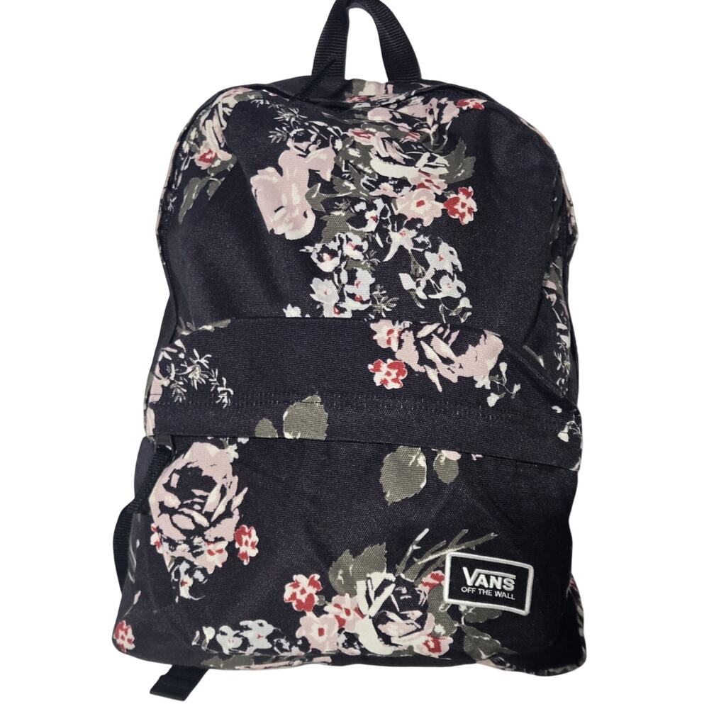 Vans Off The Wall Realm Backpack Black Floral School Travel Book Bag EUC
